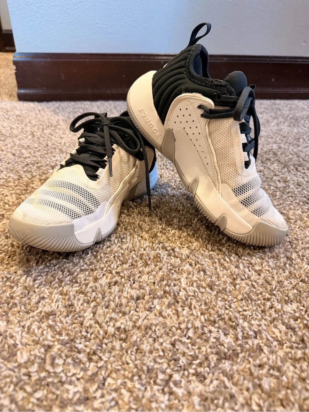 adidas Kids Cream and Black Low-Top basketball shoes